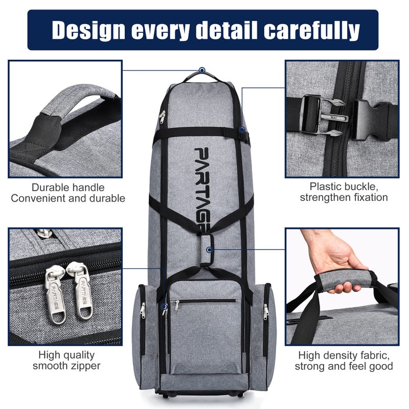 Partage Golf Travel Bag with Wheels,Golf Travel Case for Airlines, 600D Heavy Duty Oxford -Gray - Image 2