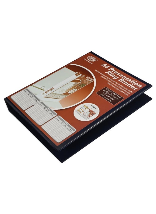 FIS Presentation Binder, 2D Ring Binder, Size Up to A4(210x297mm) Documents, Spine Size 1.50" Inches, Clear PVC Pocket, Easy to Insert Your Cover Design, Navy Blue Color-FSBD225DPBNBL  - Image 1
