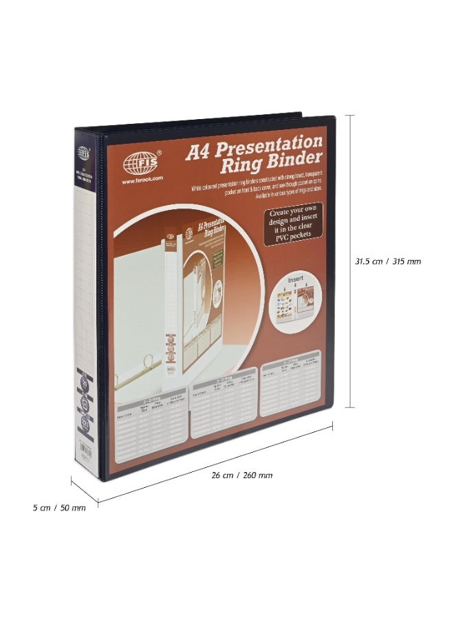 FIS Presentation Binder, 2D Ring Binder, Size Up to A4(210x297mm) Documents, Spine Size 1.50" Inches, Clear PVC Pocket, Easy to Insert Your Cover Design, Navy Blue Color-FSBD225DPBNBL  - Image 4