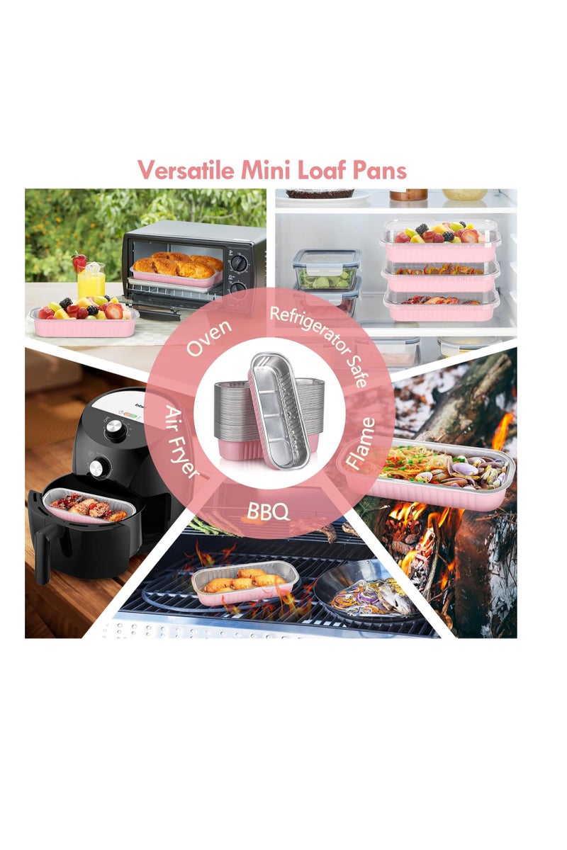 عام 100 Pack Mini Loaf Pans مع أغطية وملاعق ختم ملصق ، مقالي 6.8oz مصغرة للخبز ، مقالي رغيف رقائق ألومنيوم يمكن التخلص منها ، مقالي الخبز الوردي ، حاويات كعكة صغيرة مع أغطية - Image 2