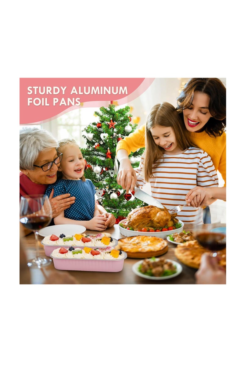 عام 100 Pack Mini Loaf Pans مع أغطية وملاعق ختم ملصق ، مقالي 6.8oz مصغرة للخبز ، مقالي رغيف رقائق ألومنيوم يمكن التخلص منها ، مقالي الخبز الوردي ، حاويات كعكة صغيرة مع أغطية - Image 3