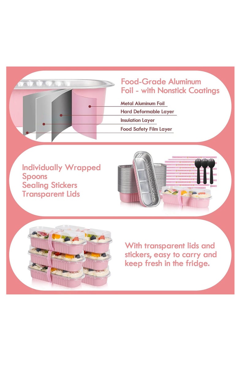 عام 100 Pack Mini Loaf Pans مع أغطية وملاعق ختم ملصق ، مقالي 6.8oz مصغرة للخبز ، مقالي رغيف رقائق ألومنيوم يمكن التخلص منها ، مقالي الخبز الوردي ، حاويات كعكة صغيرة مع أغطية - Image 4