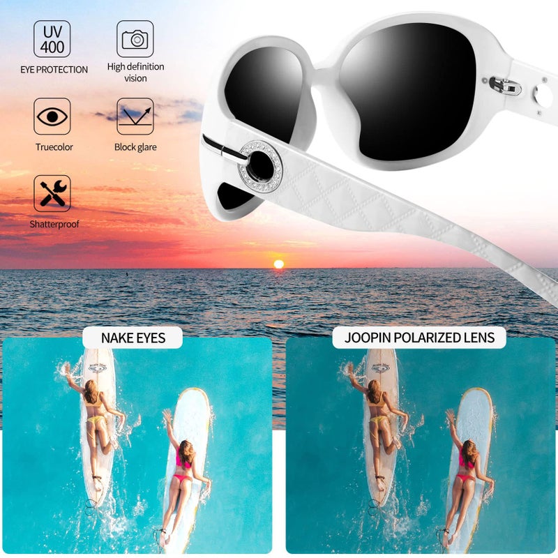 Joopin Big White Sunglasses for Women Polarized Sun Glasses Oversized Elegant Large Jackie Rhinestone Shades UV400 Protection Ladies Sunnies - Image 3