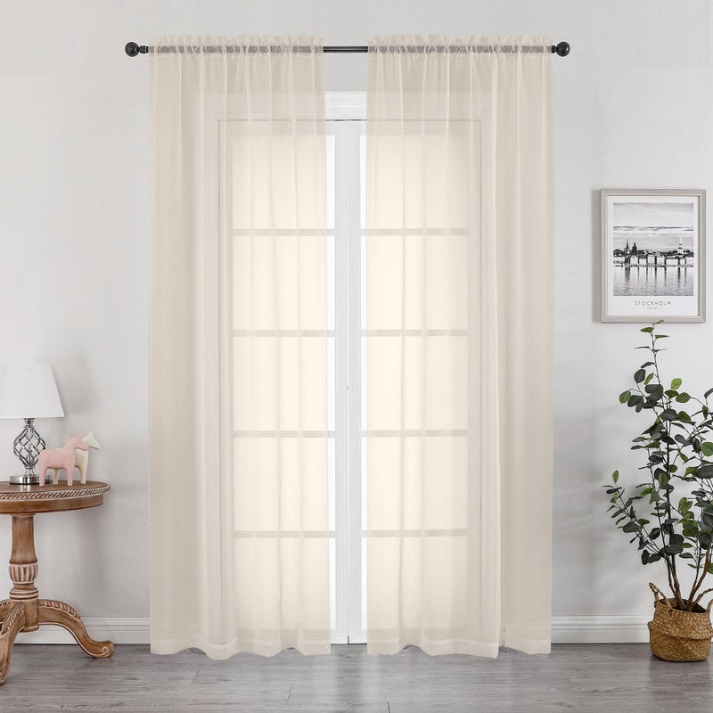 OWENIE Cream Sheer Curtains 84 inches Long 2 Panels Set for Bedroom Living Room, Soft Solid Living Room Sheer Curtain, Rod Pocket Light Filtering Curtains, 2 Pcs Each 42â€œ W x 84" L,Cream - Image 1
