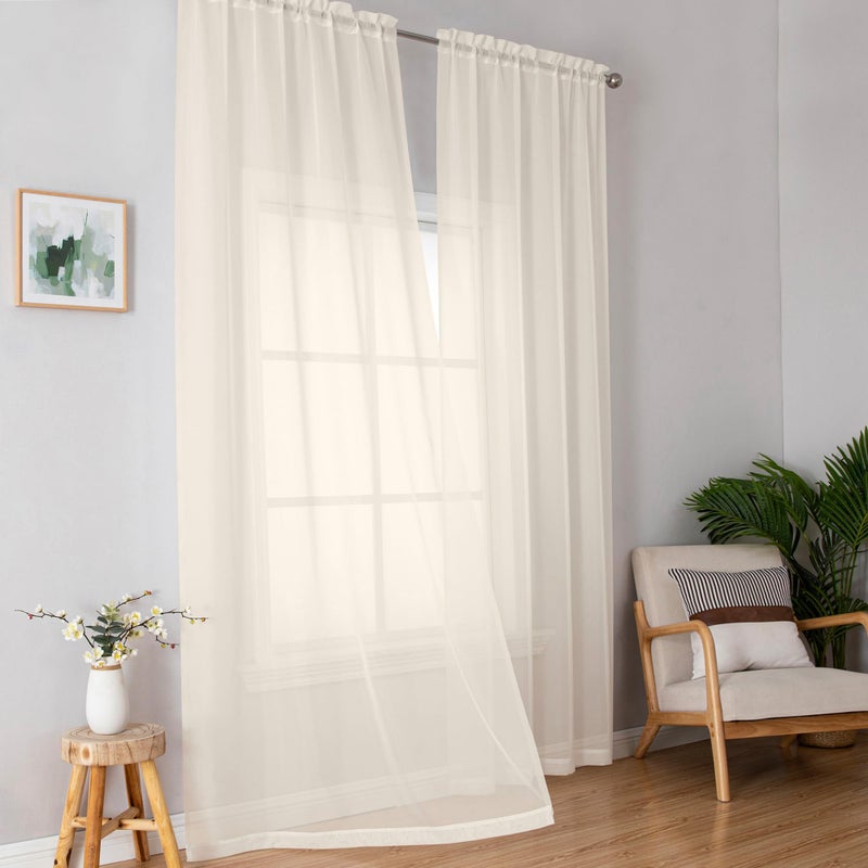 OWENIE Cream Sheer Curtains 84 inches Long 2 Panels Set for Bedroom Living Room, Soft Solid Living Room Sheer Curtain, Rod Pocket Light Filtering Curtains, 2 Pcs Each 42â€œ W x 84" L,Cream - Image 2