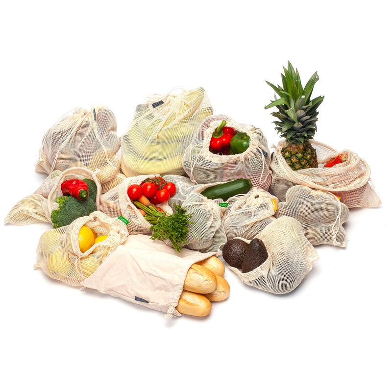 Cottify 12+1 Reusable Produce Bags Grocery Washable, Organic Cotton Mesh Produce Bags, Double-Stitched & Tare Weigh, Mesh bags for vegetables, Cotton Produce Bags Reusable Washable, Produce bag 4xS, 4xM, 4xL - Image 5