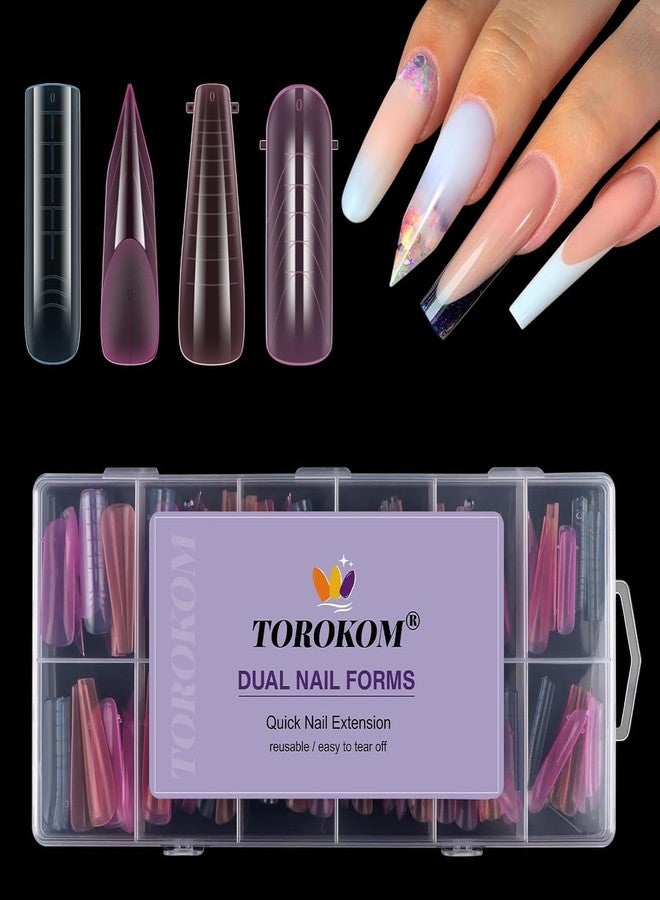 TOROKOM Dual Nail Forms for Poly Nail Gel, 4 Shapes Colorful Structure Poly Nail Gel Stiletto Square Nail Molds for Builder Gel Poly Extension Gel Nail Art Design Salon&DIY, 96 PCS - Image 1