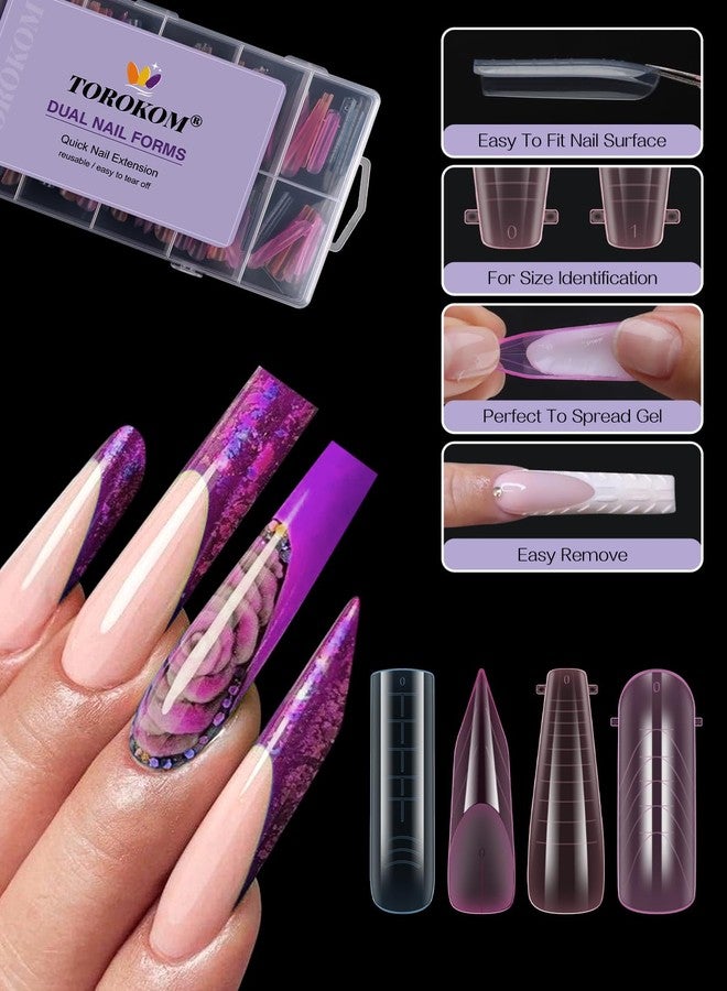 TOROKOM Dual Nail Forms for Poly Nail Gel, 4 Shapes Colorful Structure Poly Nail Gel Stiletto Square Nail Molds for Builder Gel Poly Extension Gel Nail Art Design Salon&DIY, 96 PCS - Image 2