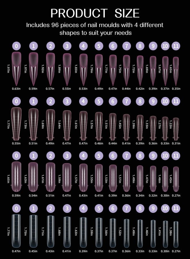 TOROKOM Dual Nail Forms for Poly Nail Gel, 4 Shapes Colorful Structure Poly Nail Gel Stiletto Square Nail Molds for Builder Gel Poly Extension Gel Nail Art Design Salon&DIY, 96 PCS - Image 3