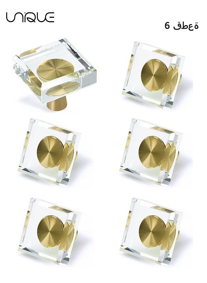 Unique - 6 Pack Glass Crystal Knobs - Cabinet Knobs and Pulls - Oval Crystal Knobs for Dresser Drawers - Brass Drawer Pull Cabinet Handle Gold Furniture Hardware for Dresser Kitchen - Image 1