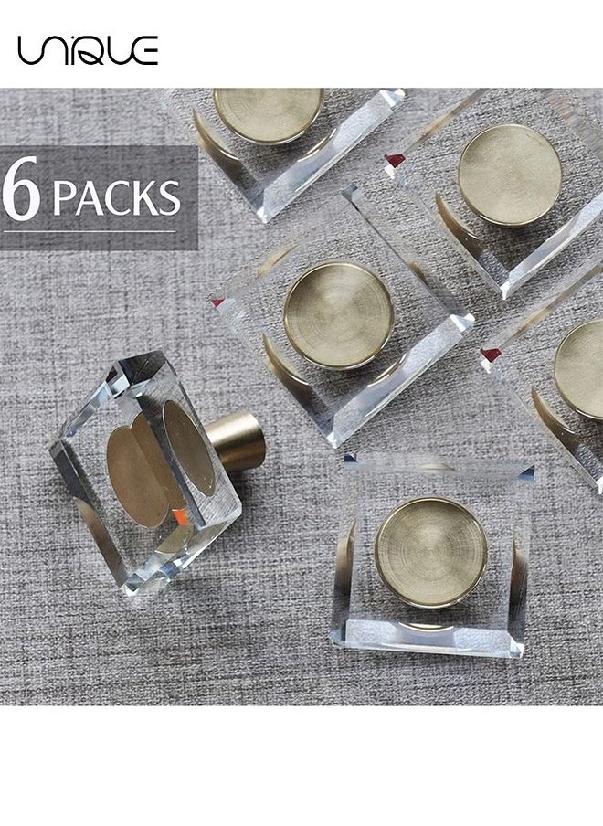 Unique - 6 Pack Glass Crystal Knobs - Cabinet Knobs and Pulls - Oval Crystal Knobs for Dresser Drawers - Brass Drawer Pull Cabinet Handle Gold Furniture Hardware for Dresser Kitchen - Image 1