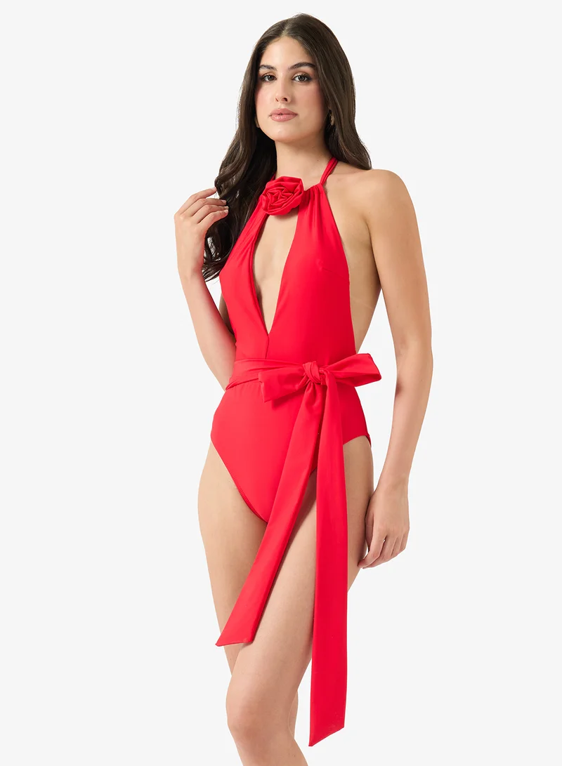Ginger Halter Neck Cutout Detail Swimsuit