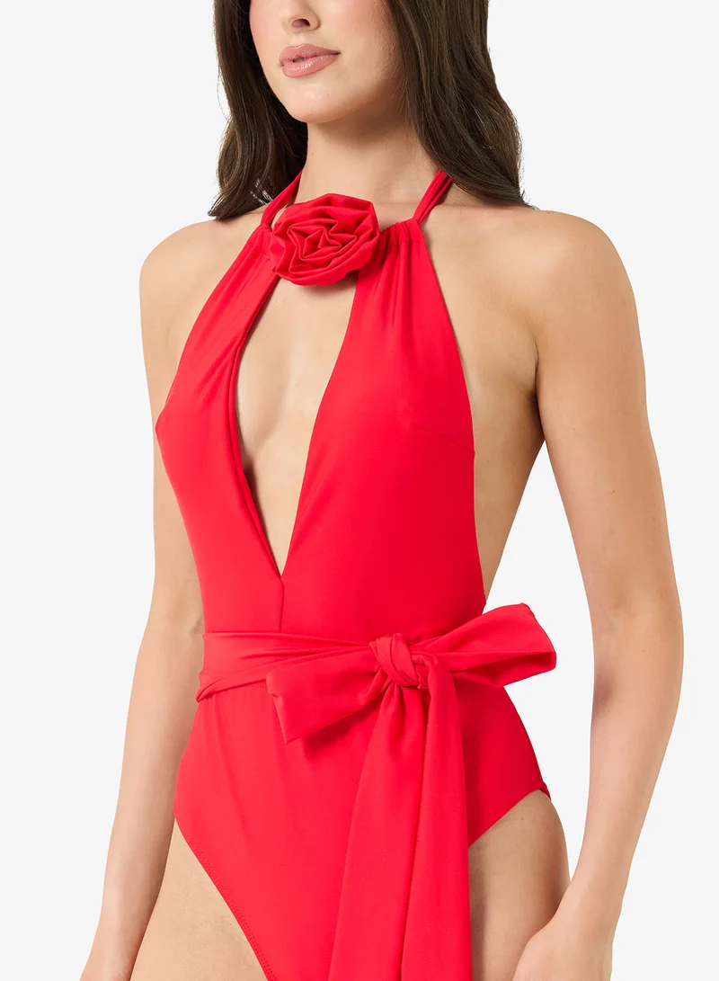 Ginger Halter Neck Cutout Detail Swimsuit