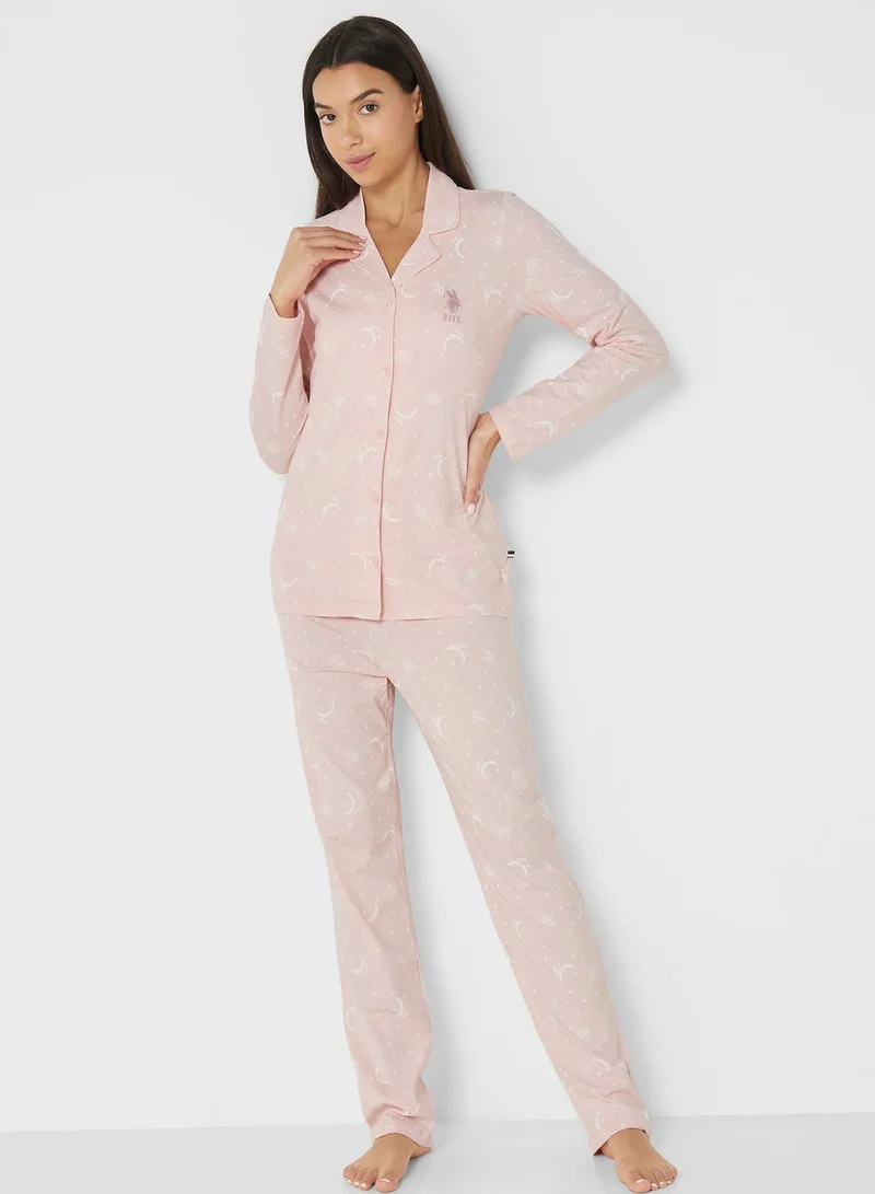 U.S. Polo Assn. Printed Button Down Shirt & Pyjama Set