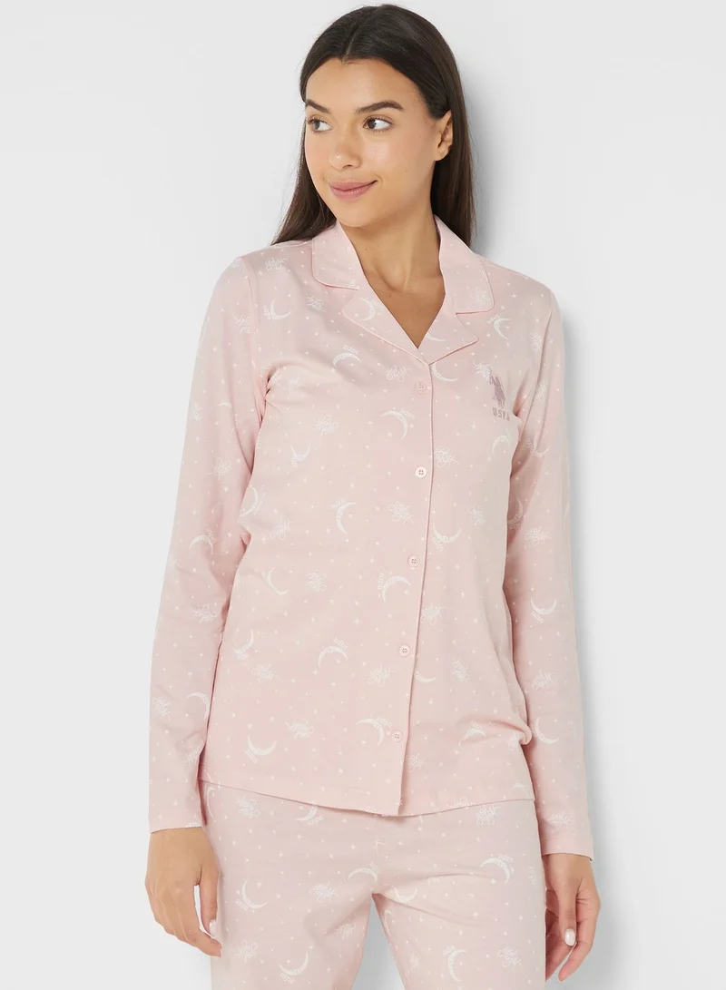 U.S. Polo Assn. Printed Button Down Shirt & Pyjama Set