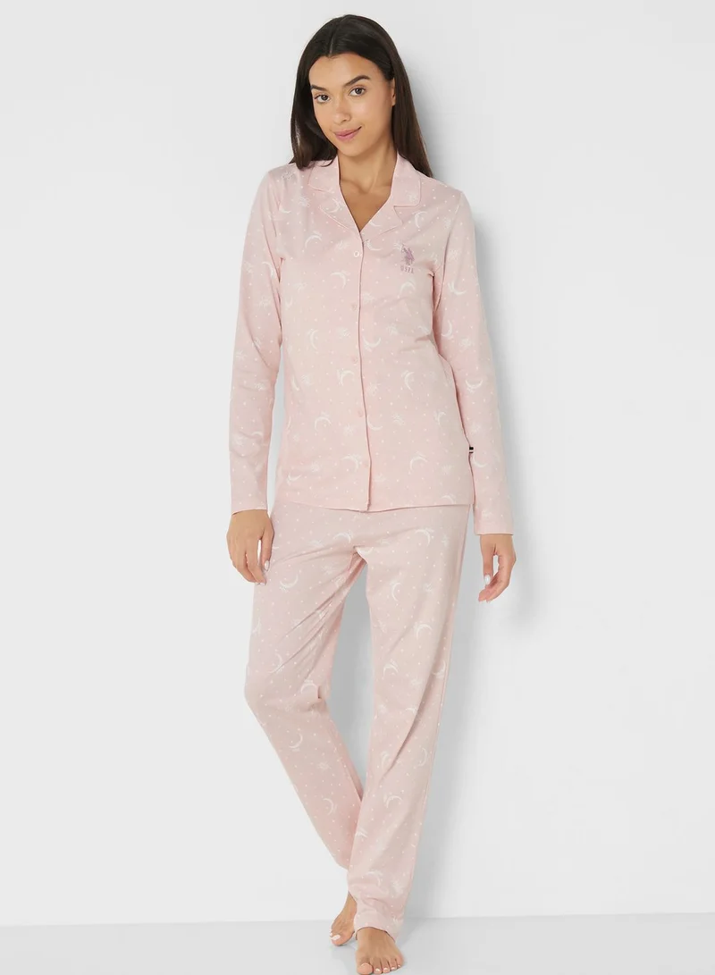 U.S. Polo Assn. Printed Button Down Shirt & Pyjama Set