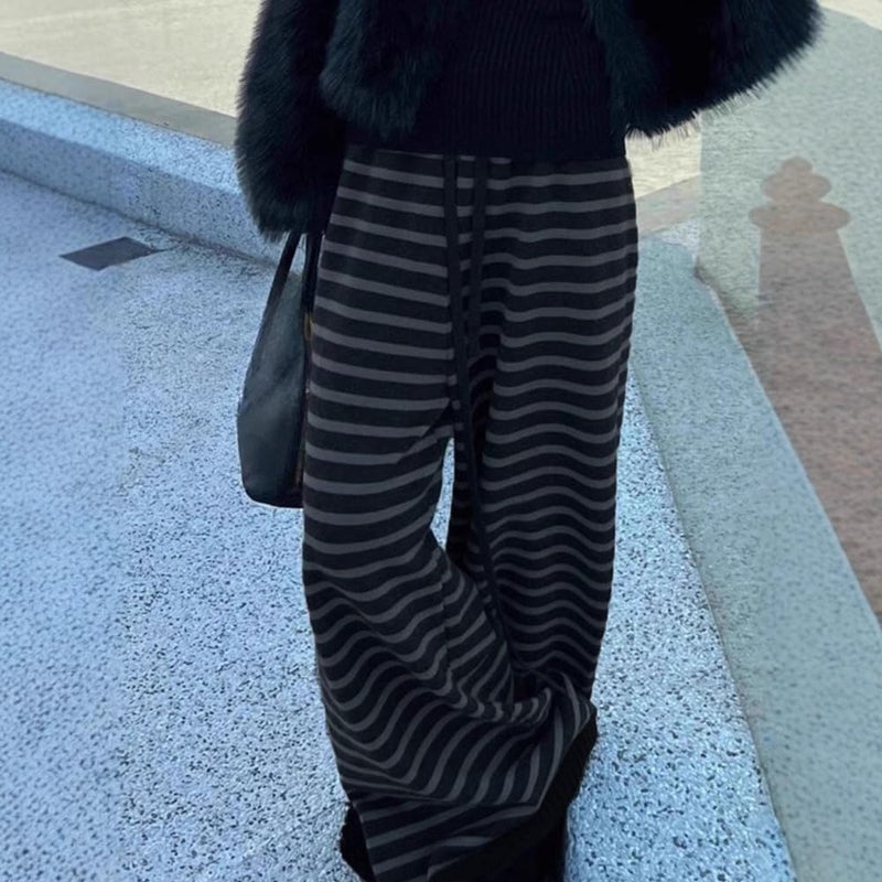 MANGMAO Striped Cute Pj Lounge Pants Woman Grunge Wide Leg Emo Alt Loose Y2k Pjs 2000s Casual Teen Pajamas Pants (Black,Medium) - Image 2