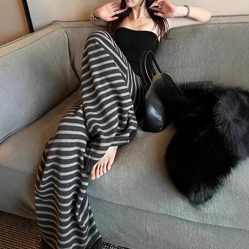 MANGMAO Striped Cute Pj Lounge Pants Woman Grunge Wide Leg Emo Alt Loose Y2k Pjs 2000s Casual Teen Pajamas Pants (Black,Medium) - Image 3