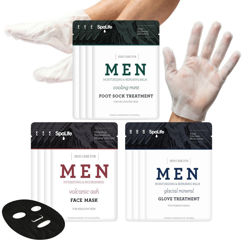 SpaLife Men's 12-Piece Spa Set: Repairing Hand Gloves for Dry Hands, Cooling Mint Foot Socks for Cracked Heels, and Moisturizing Face Mask Ultimate Men Grooming and Relaxation Gift Kit - Image 1