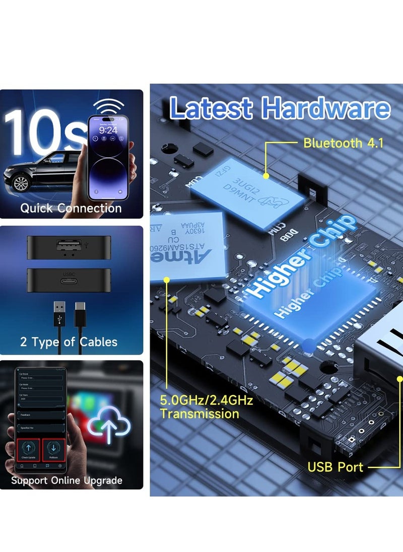 KASTWAVE - Wireless CarPlay Adapter - Apple CarPlay Android Auto Wireless Adapter Will Built-in Wired to Wireless. Plug and Play Auto Connection Online Upgrades(Video Mirror not Supported) - Image 1