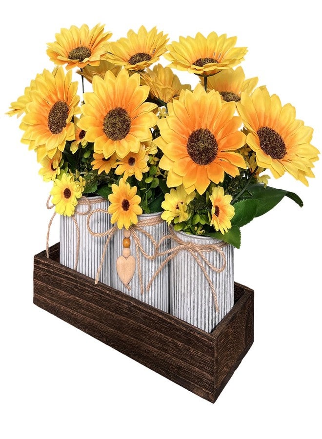 HEMYLU Sunflowers Artificial Flowers Decorations, Sunflower Table Centerpieces for Wedding, Artificial Flower Arrangement Farmhouse Décor for Dining Room, Living Room, Coffee Table, Study Desk - Image 2