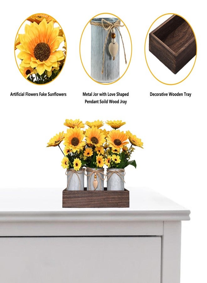 HEMYLU Sunflowers Artificial Flowers Decorations, Sunflower Table Centerpieces for Wedding, Artificial Flower Arrangement Farmhouse Décor for Dining Room, Living Room, Coffee Table, Study Desk - Image 3