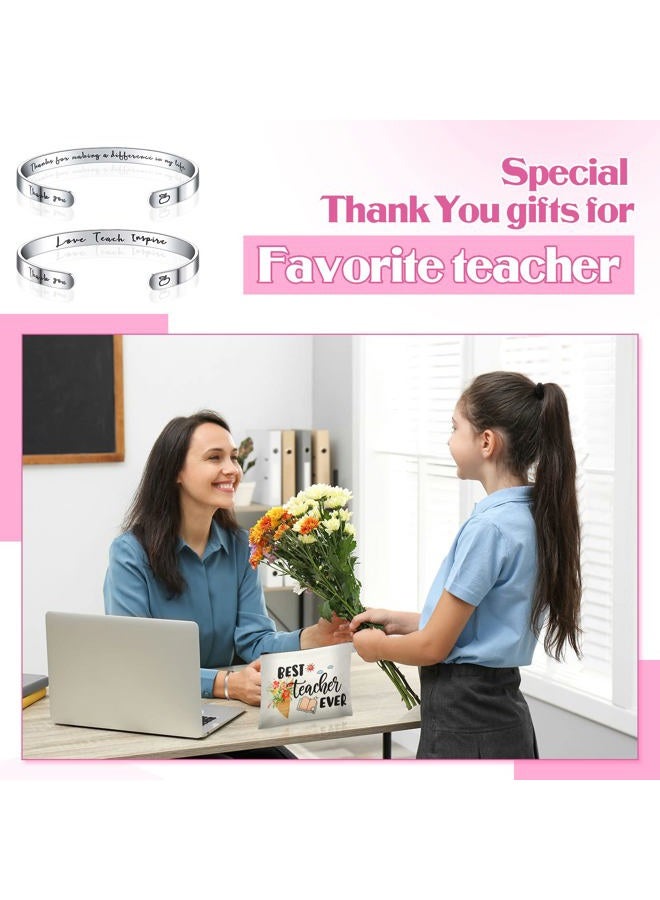 Herdear 8 Pcs Valentines Teacher Appreciation Gift Set for Women, 4 Pieces Teacher Makeup Pouch Cosmetic Bags and 4 Pieces Cuff Bangle Bracelets, Graduation End of Year Thank You Gifts (Fresh Style) - Image 4