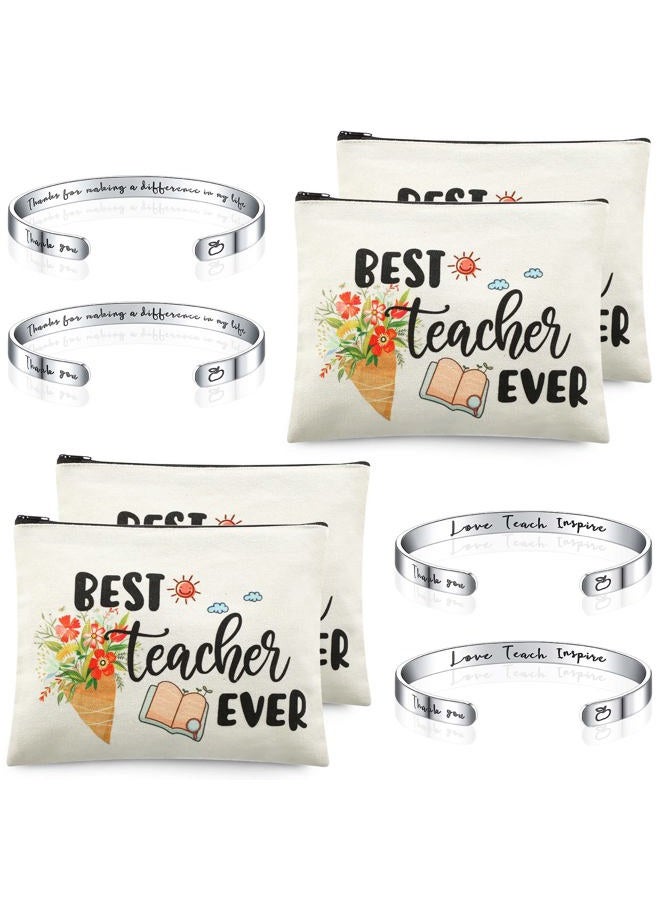Herdear 8 Pcs Valentines Teacher Appreciation Gift Set for Women, 4 Pieces Teacher Makeup Pouch Cosmetic Bags and 4 Pieces Cuff Bangle Bracelets, Graduation End of Year Thank You Gifts (Fresh Style) - Image 1