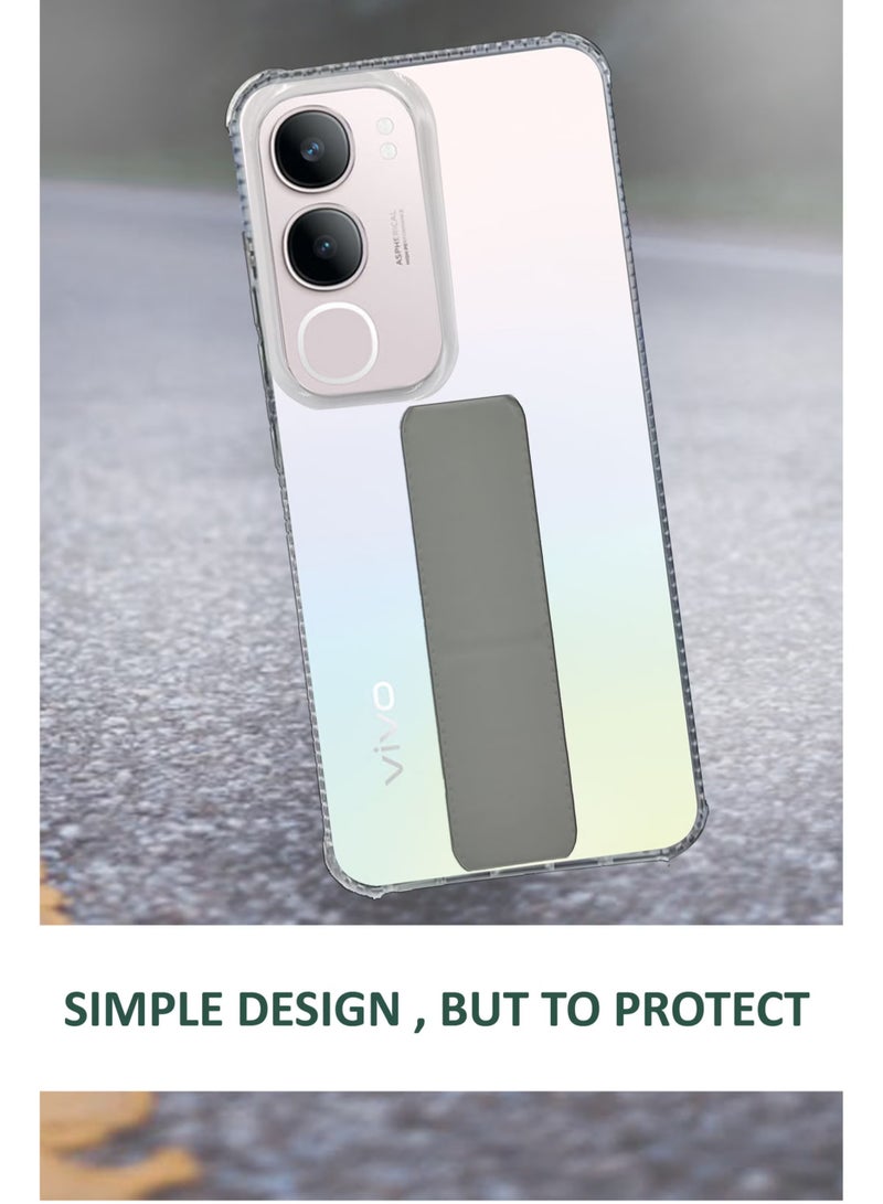 For Vivo Y19s Shock Proof Silicone protection Clear Case Cover With Magnetic Hand Grip-Clear/Grey - Image 3