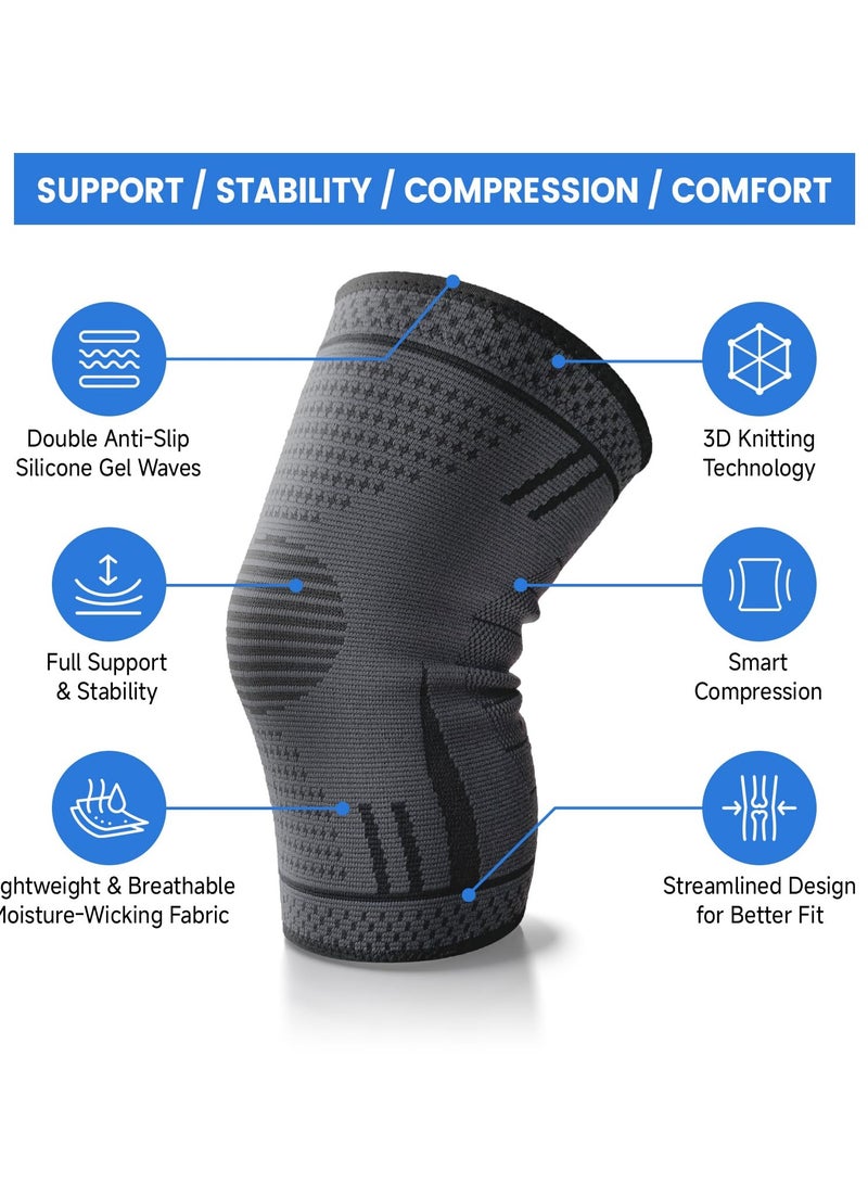 AOLIKES Men's and women's compression knee pads, compression knee supports for men and women, knee compression sleeves, knee support, suitable for men and women for weightlifting, gym, exercise, hiking, sports (black) - Image 2