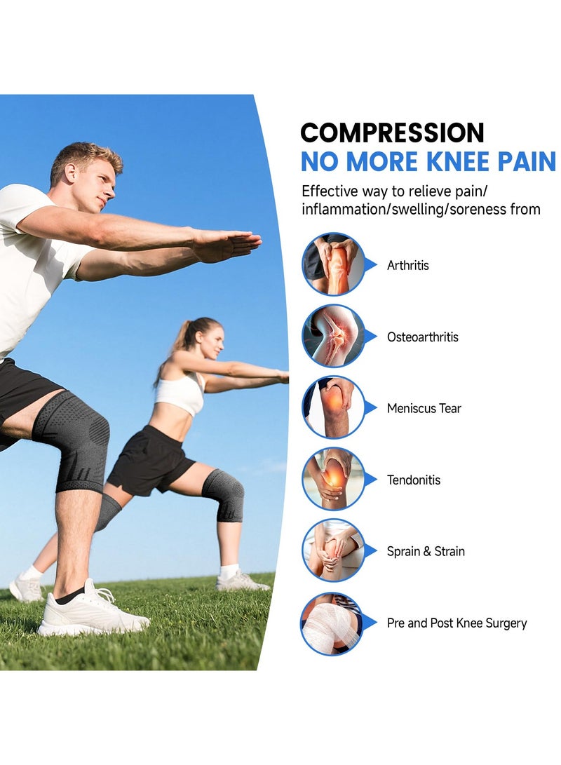 AOLIKES Men's and women's compression knee pads, compression knee supports for men and women, knee compression sleeves, knee support, suitable for men and women for weightlifting, gym, exercise, hiking, sports (black) - Image 3