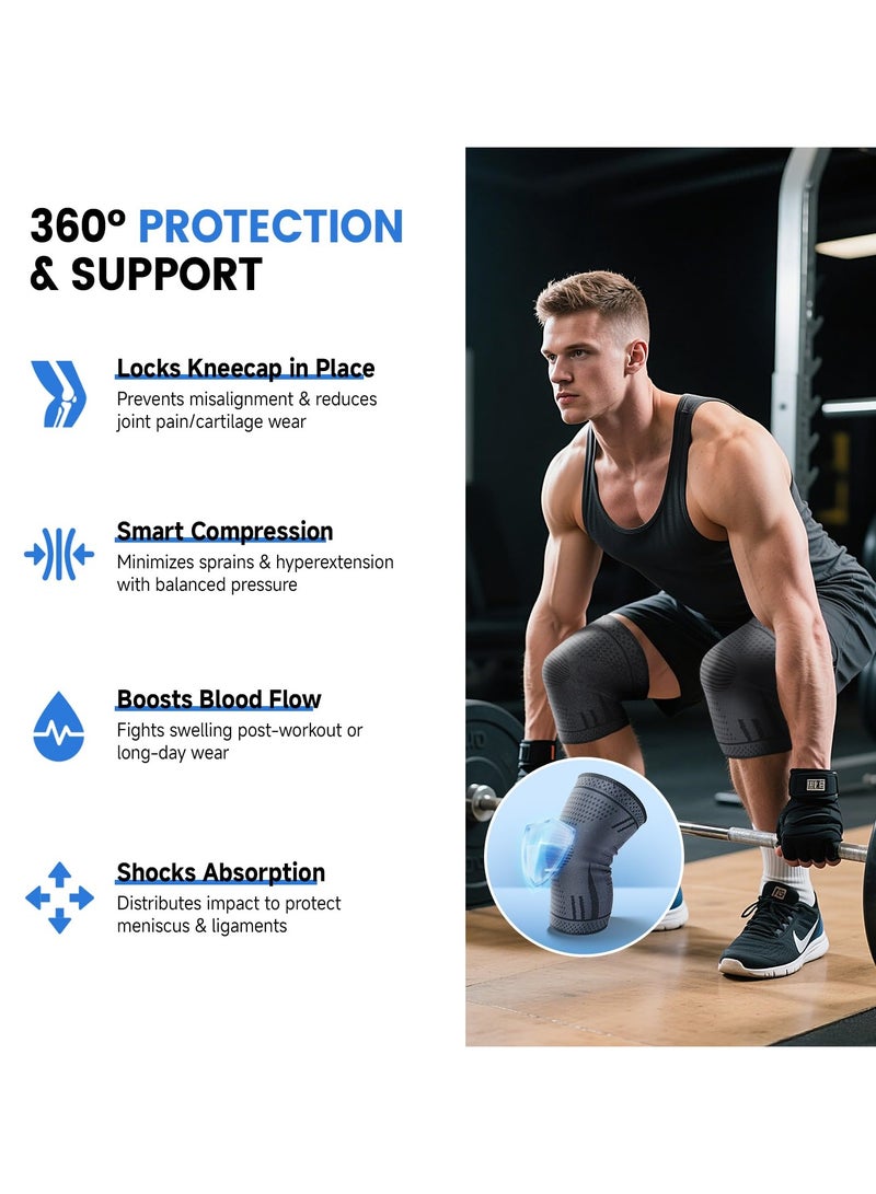 AOLIKES Men's and women's compression knee pads, compression knee supports for men and women, knee compression sleeves, knee support, suitable for men and women for weightlifting, gym, exercise, hiking, sports (black) - Image 4