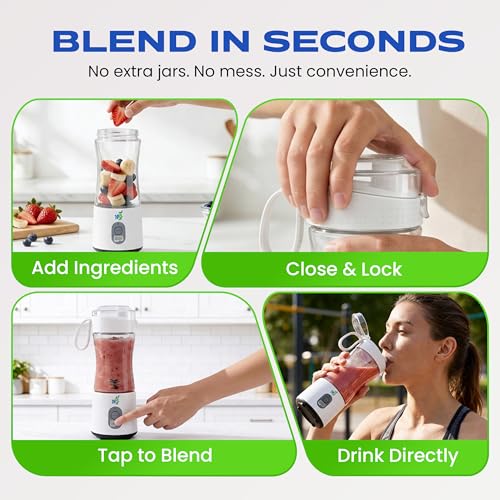 TR6 Blendmate Comfort Portable Blender 380ML | USB-C Rechargeable Mini Blender for Smoothies, Shakes & Ice Crushing | 4000mAh Battery, 6-Blade Tritan | Travel, Gym, Office (White) - Image 4