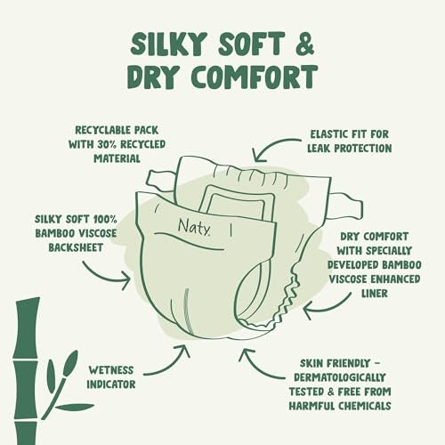 Naty Bamboo Viscose Baby Diapers – Silky Soft, Plant Based, Dermatologically Tested for Sensitive Skin & Super Absorbent (Size 2, 88 Count) - Image 2