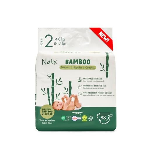 Naty Bamboo Viscose Baby Diapers – Silky Soft, Plant Based, Dermatologically Tested for Sensitive Skin & Super Absorbent (Size 2, 88 Count) - Image 1