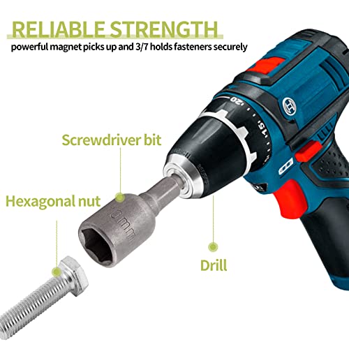 LDEXIN 10 Pcs Quick-Change Power Nut Driver Set 3/8" (10mm) Hex Shank Magnetic Power Nut Setter Driver Bits - Image 4