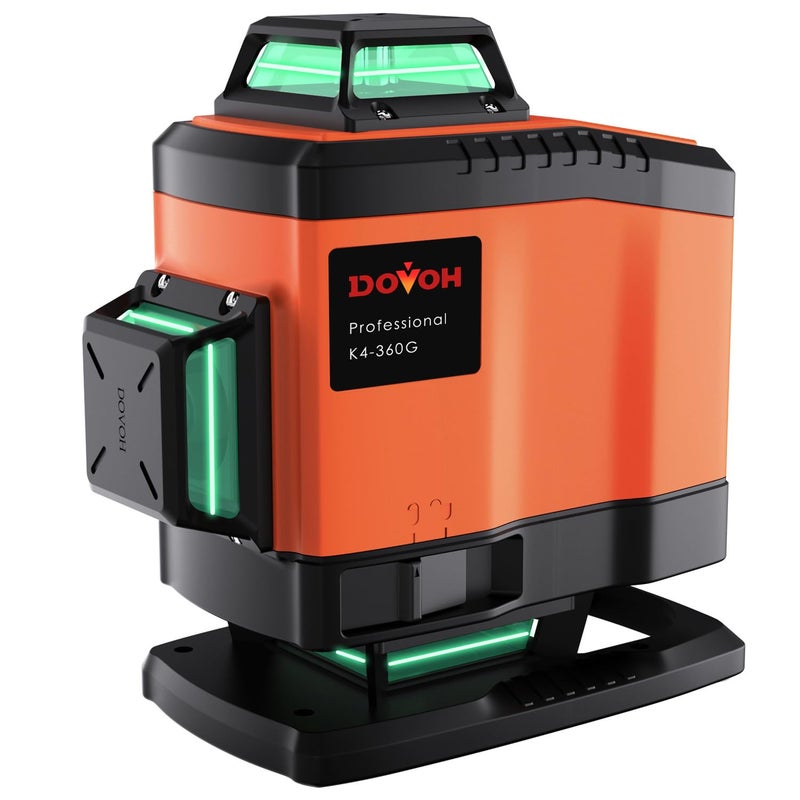 DOVOH 4x360 Laser Level 360 Self Leveling 16 Line Laser Leveler for Construction Floor Tiling and Ceiling Rechargeable Green Beam 4D Plane Magnetic Bracket Included K4360G