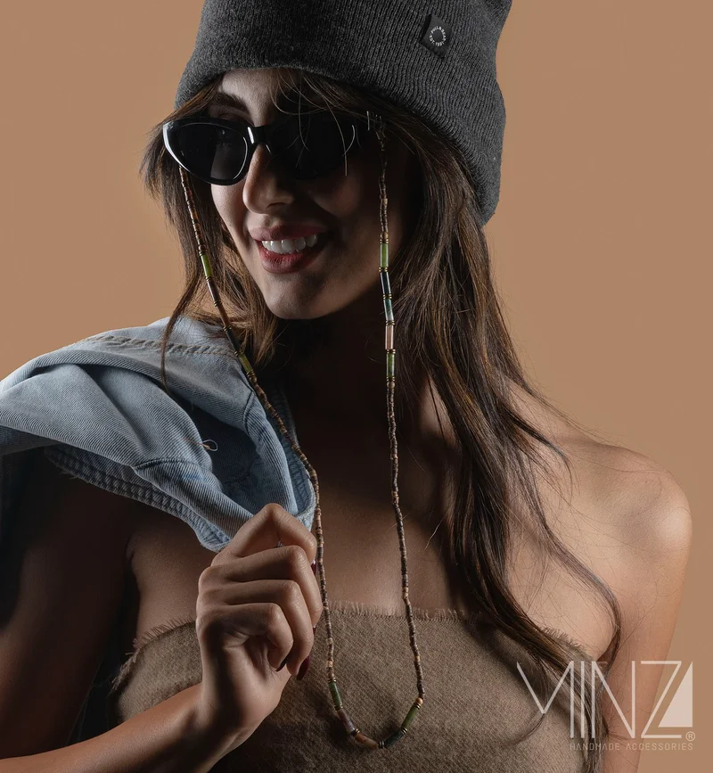 Minza  Minza “Silva” Eyewear Chain, Jade Stone, Coconut Wood & Bronze, Handmade Unisex Glasses Chain for Sunglasses & Eyeglasses, Natural Eyewear Holder, Boho Minimalist Accessory  | Best Price UAE