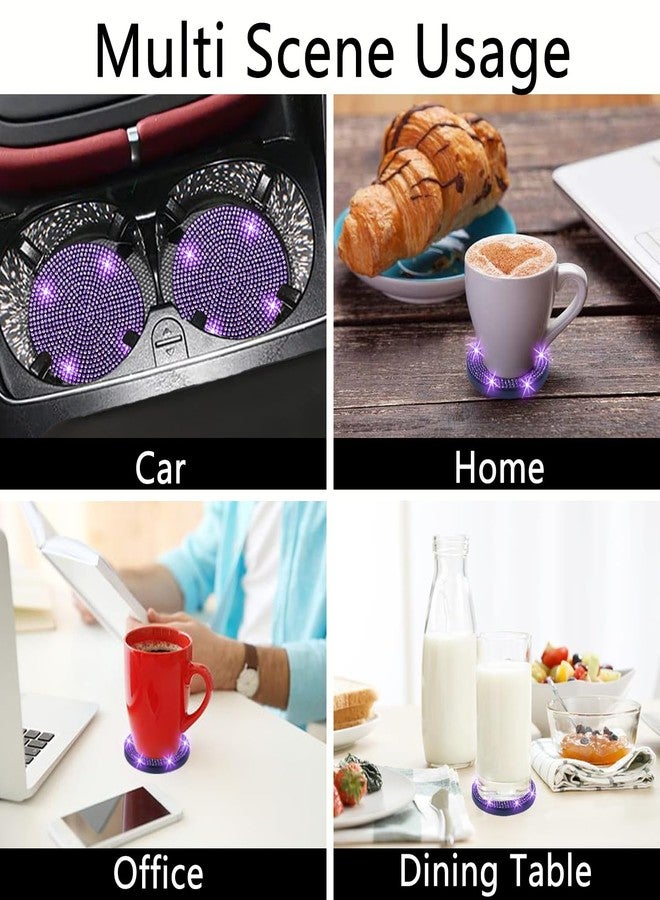 NBTEPEM مجموعة NBTEPEM من 4 قطع من حوامل أكواب السيارة المرصعة بالكريستال، مقاس 2.75 بوصة، مانعة للانزلاق ومقاومة للصدمات، مناسبة لجميع أنواع السيارات، إكسسوارات داخلية للسيارات للنساء (4 قطع، بنفسجي أرجواني) - Image 5