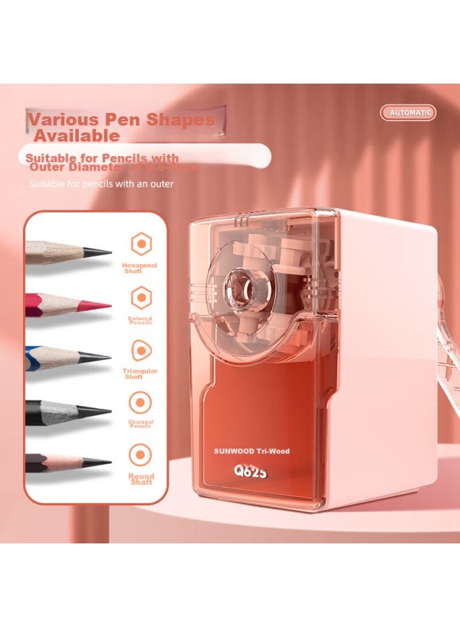 Sunwood All-Purpose Pencil Sharpener, Automatic Lead Insertion, One-Button Anti-Jam, Three Adjustable Settings, Student Pencil Sharpener/Rotary Pencil Sharpener/Cartoon Pencil Sharpener, Pink, Q625 - Image 2
