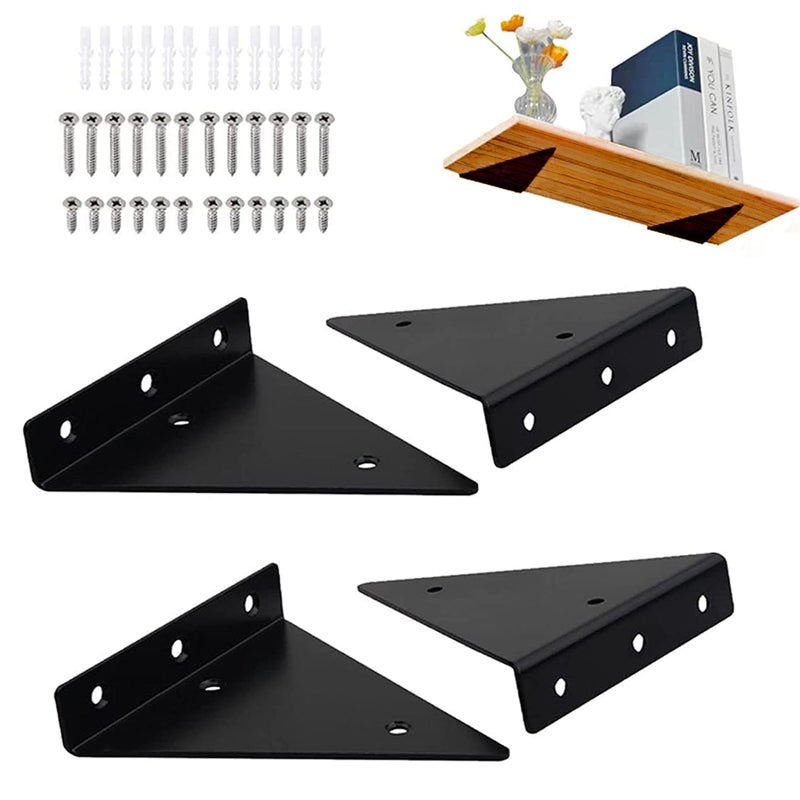 AUTOHJ 4 Pack Floating Shelf Bracket 6 Inch Brackets For Shelves, Floating Shelves Brackets, Space-Saving Triangle Hidden Shelf Brackets For Home Decor - Image 1