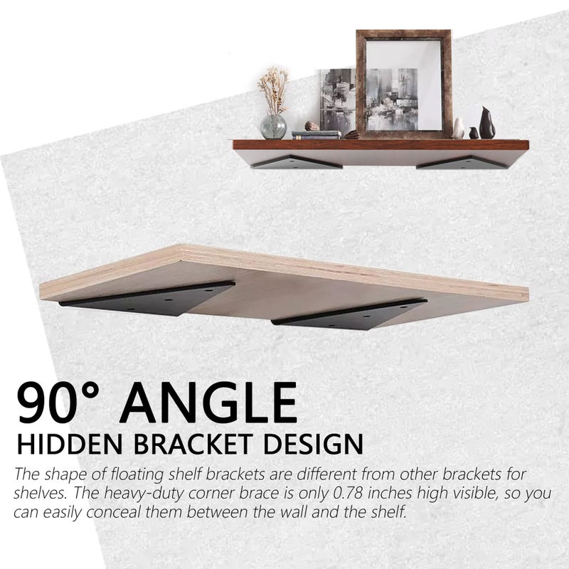 AUTOHJ 4 Pack Floating Shelf Bracket 6 Inch Brackets For Shelves, Floating Shelves Brackets, Space-Saving Triangle Hidden Shelf Brackets For Home Decor - Image 4