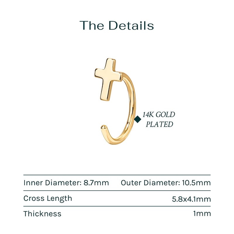 PAVOI 14K Gold Plated 925 Sterling Silver Huggie Half Hoop Earrings | Hypoallergenic Minimalist Tiny Cartilage Earring (Cross, White Gold) - Image 3