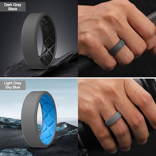 Egnaro Men's Silicone Rings, 7.5mm Wide 2.5mm Thick Rubber Bands For Him, Ergonomic Beveled Edge Two Tone Waterproof Workout Accessories - Image 4