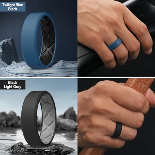Egnaro Men's Silicone Rings, 7.5mm Wide 2.5mm Thick Rubber Bands For Him, Ergonomic Beveled Edge Two Tone Waterproof Workout Accessories - Image 3