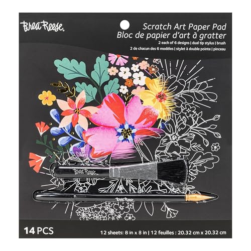 Brea Reese Scratch Art Paper Pad Mystical 12 Designs 8x8 Tear Out Pages Metallic Guided Art Kit Adult Craft Activity Mindful Relaxation - Image 1