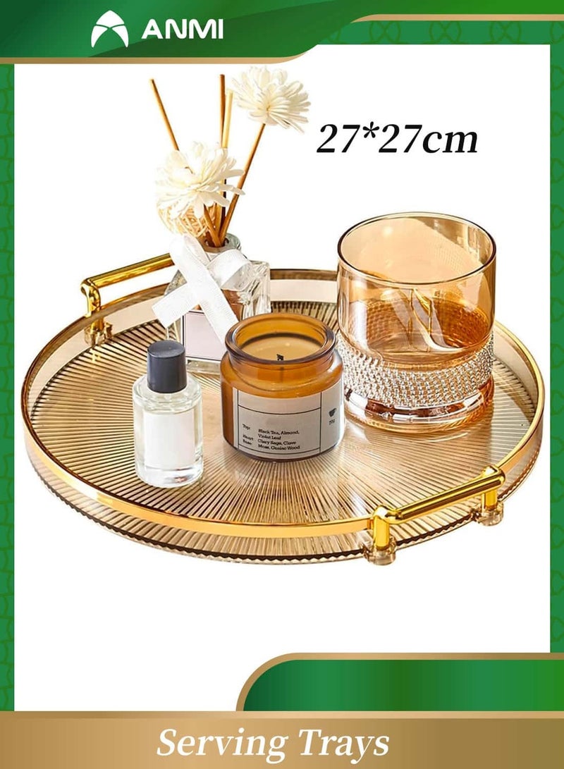 Anmi Serving Tray with Golden Handles, Decorative Tray, Round Perfume Plate, Serving Platters for Home Restaurant  (Gold) - Image 1