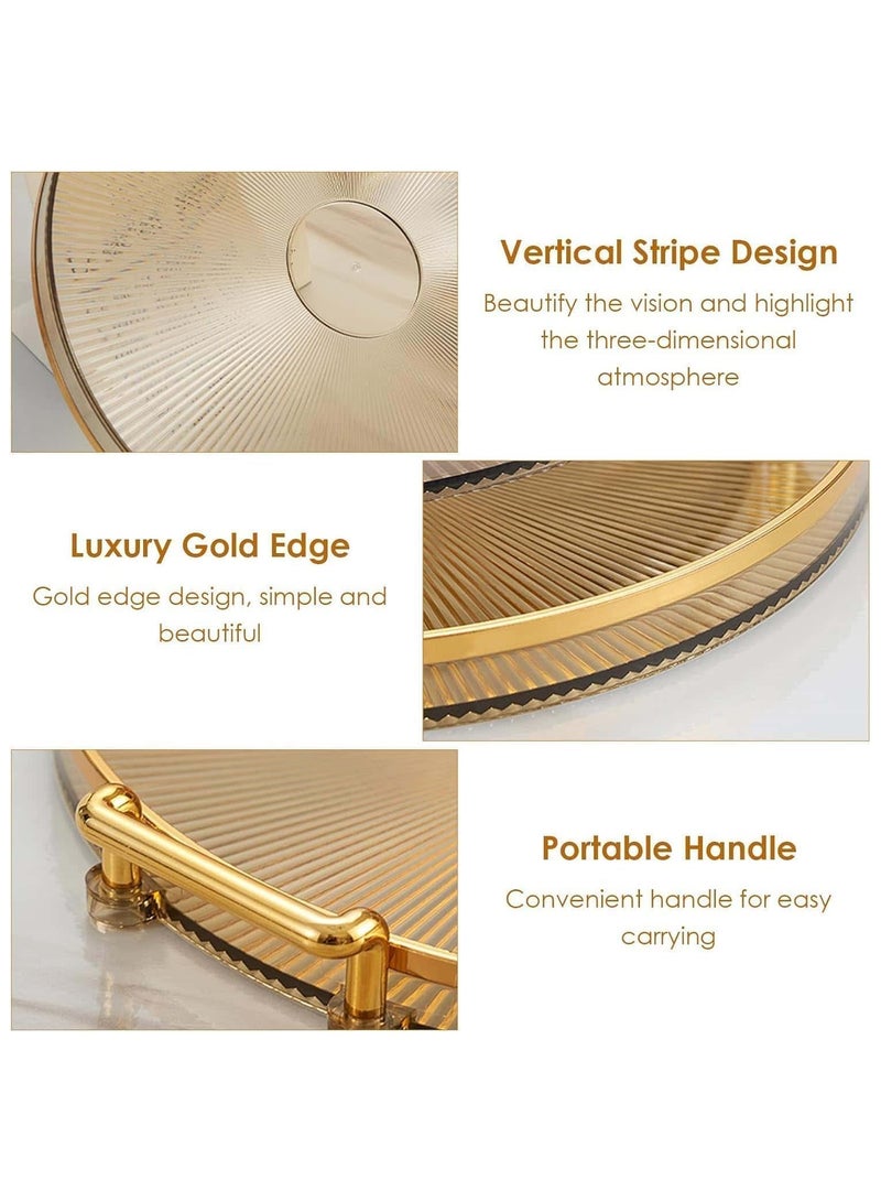 Anmi Serving Tray with Golden Handles, Decorative Tray, Round Perfume Plate, Serving Platters for Home Restaurant  (Gold) - Image 3