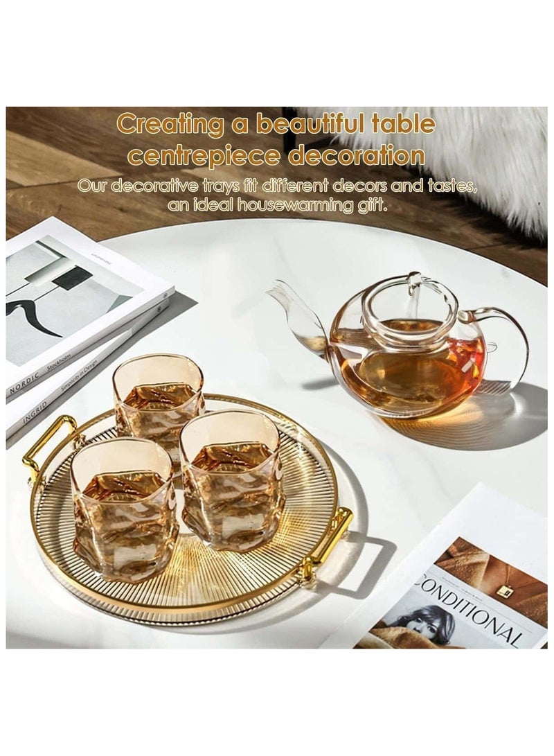 Anmi Serving Tray with Golden Handles, Decorative Tray, Round Perfume Plate, Serving Platters for Home Restaurant  (Gold) - Image 4