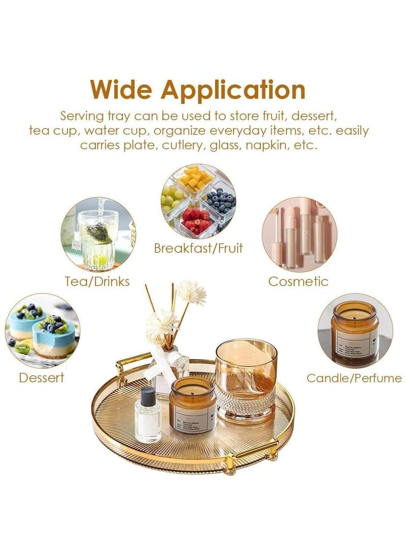 Anmi Serving Tray with Golden Handles, Decorative Tray, Round Perfume Plate, Serving Platters for Home Restaurant  (Gold) - Image 5